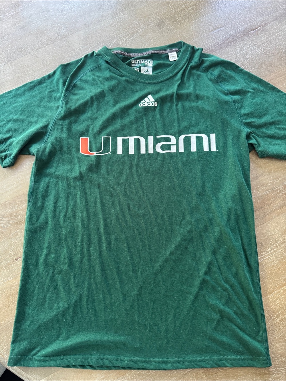 adidas U Miami Logo Green Short-Sleeve Athletic Tee- Sz L